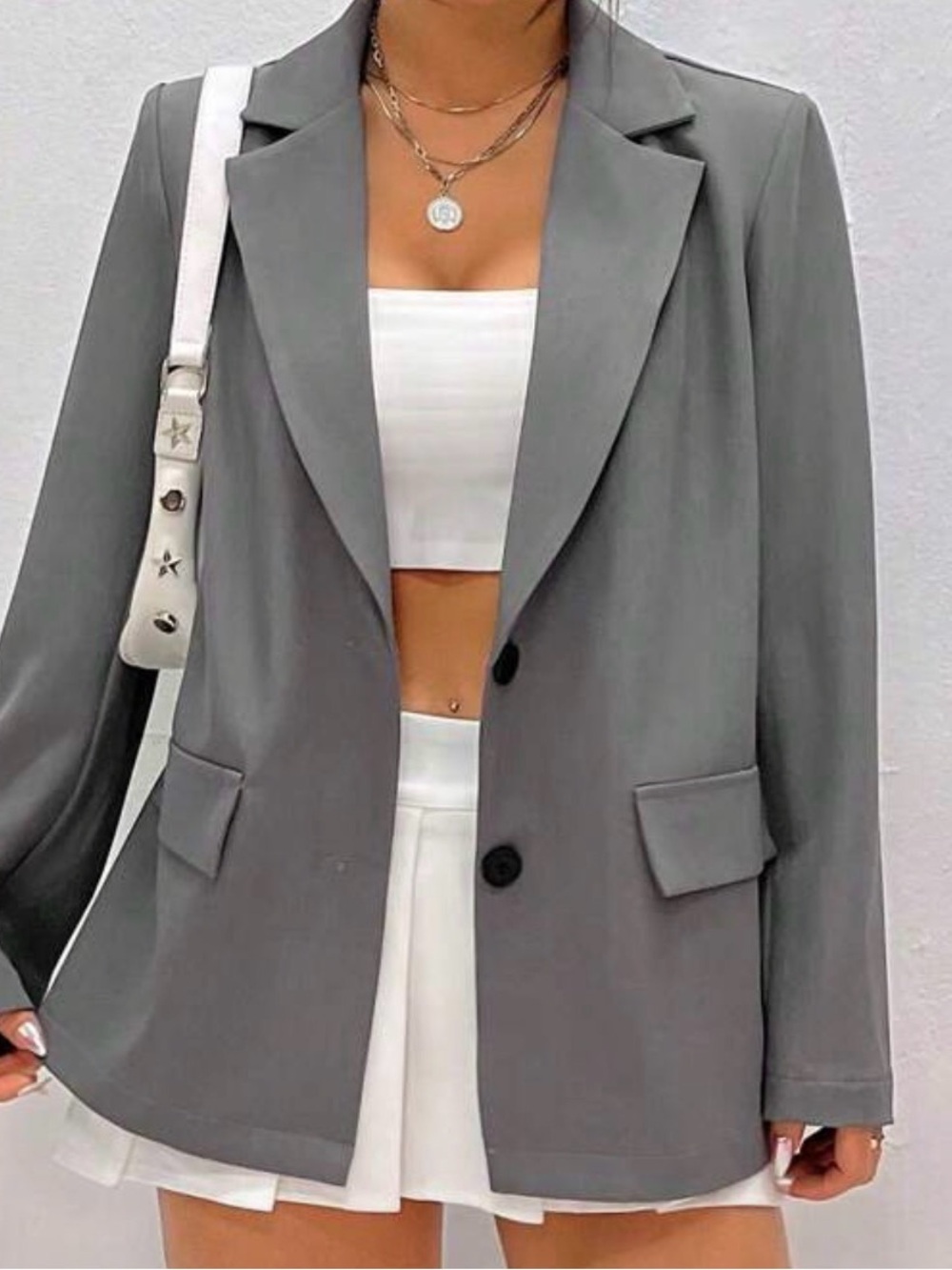 Gray Women's Relaxed Blazer Jacket - Modern Tailored Coat